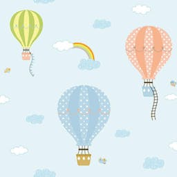 Hot Air Baloons and Rainbow Inspired Kids Room Wallpaper - 8901-1