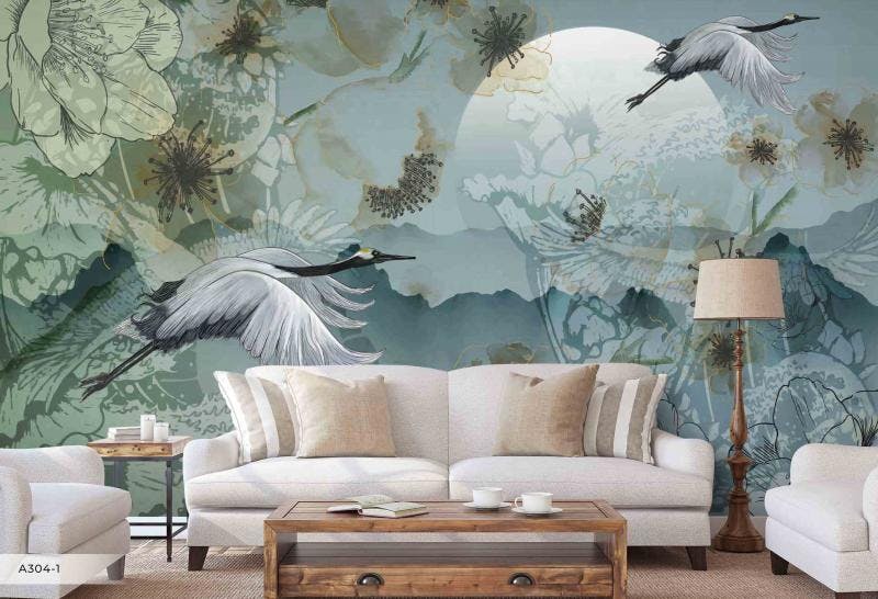 Tropical birds and forna mural wallcovering - A304