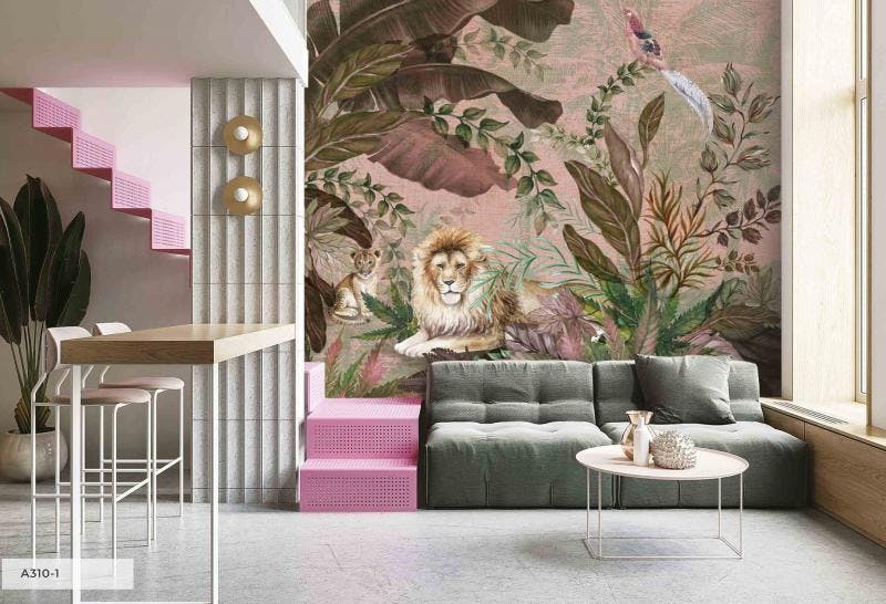 Tropical Lion Patterned Wall Mural - A310