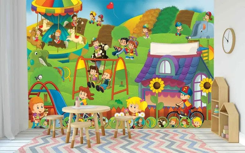 Enchanting Playground Dreams: Whimsical Mural for Imaginative Spaces