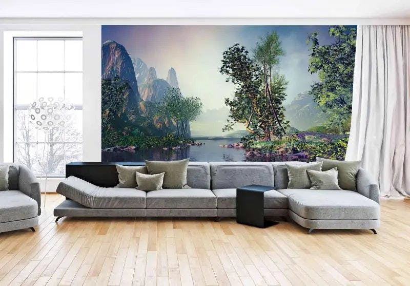 Serenity Unveiled: Captivating Landscape Mural Reveals Nature's Enchantment