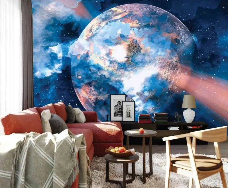 Explore Cosmic Majesty: Earth-Inspired Mural for Tranquil Spaces