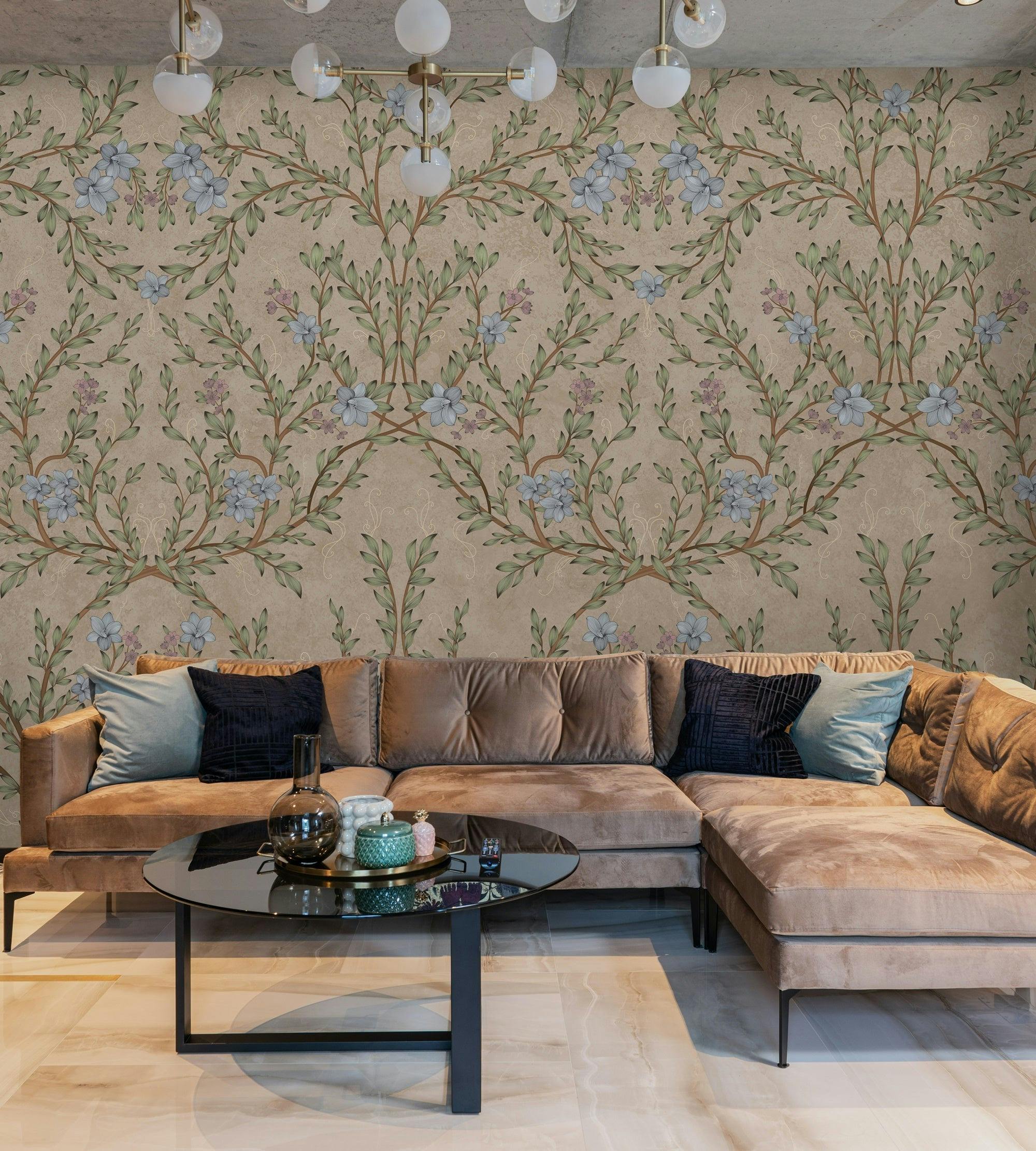 Floral Leaf Design Mural Wallcovering