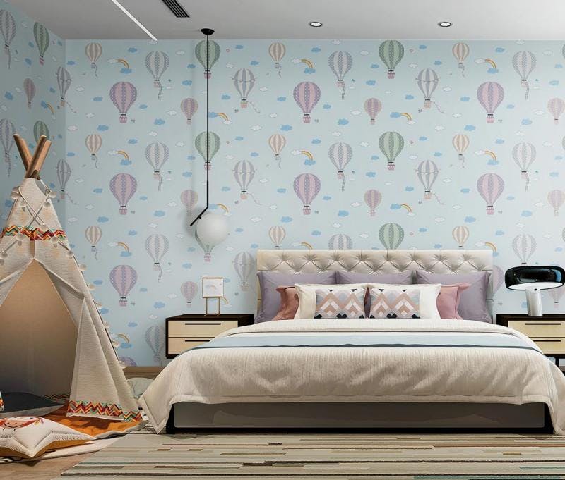 Hot Air Baloons and Rainbow Inspired Kids Room Wallpaper