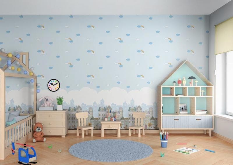 Clouds and rainbows inspired Kids Room Wallpaper