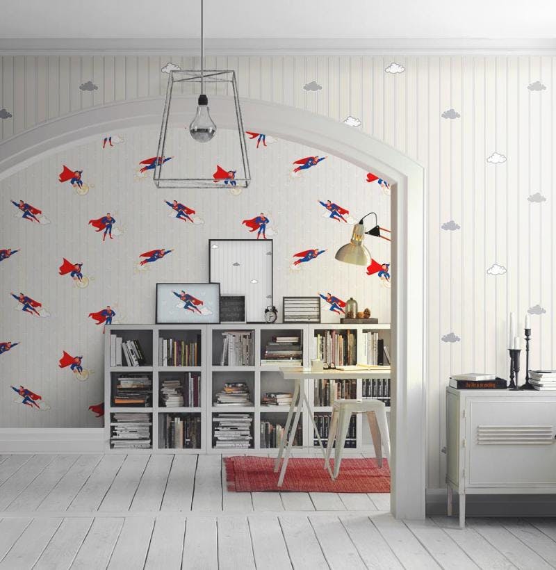 Wallpaper with Superman and stripes design