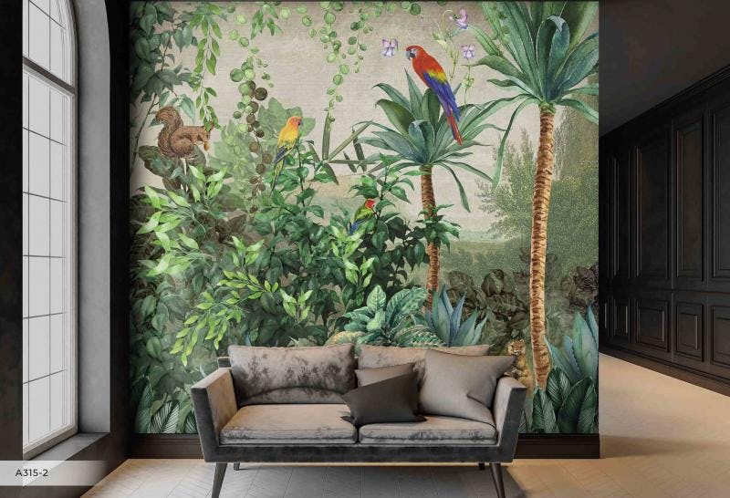 Squirrel and Parrot Tropical Amazon Wall Mural
