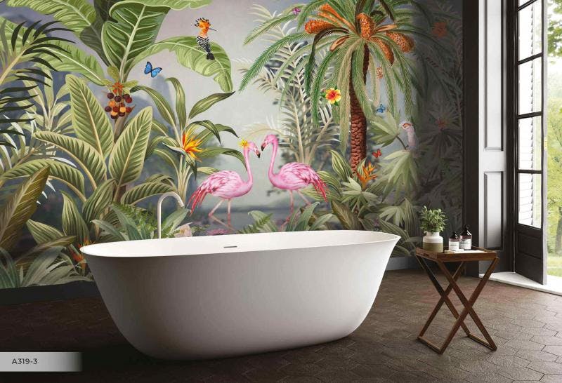 Tropical Lush Jungle Flamingo Mural Wallcovering