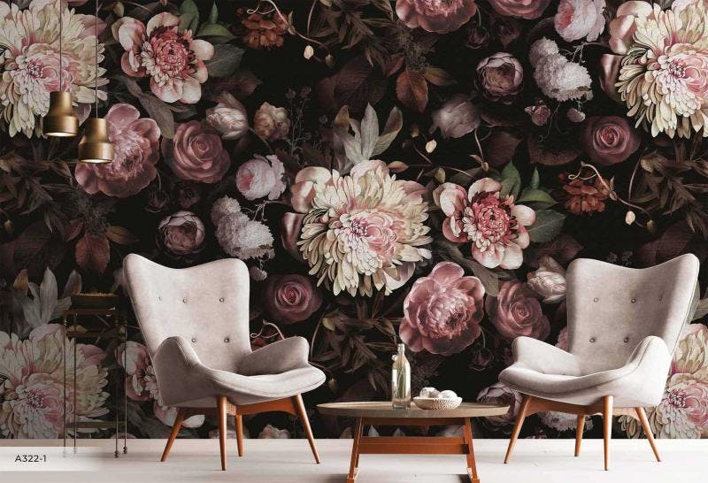 Blooming Pink Flowers Mural Wallcovering