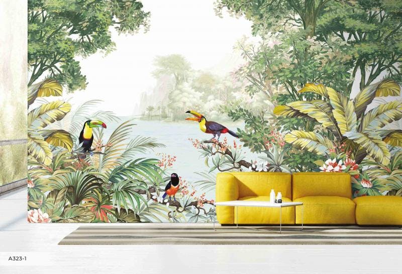 Lush Tropical Parrot Design Amazon Mural