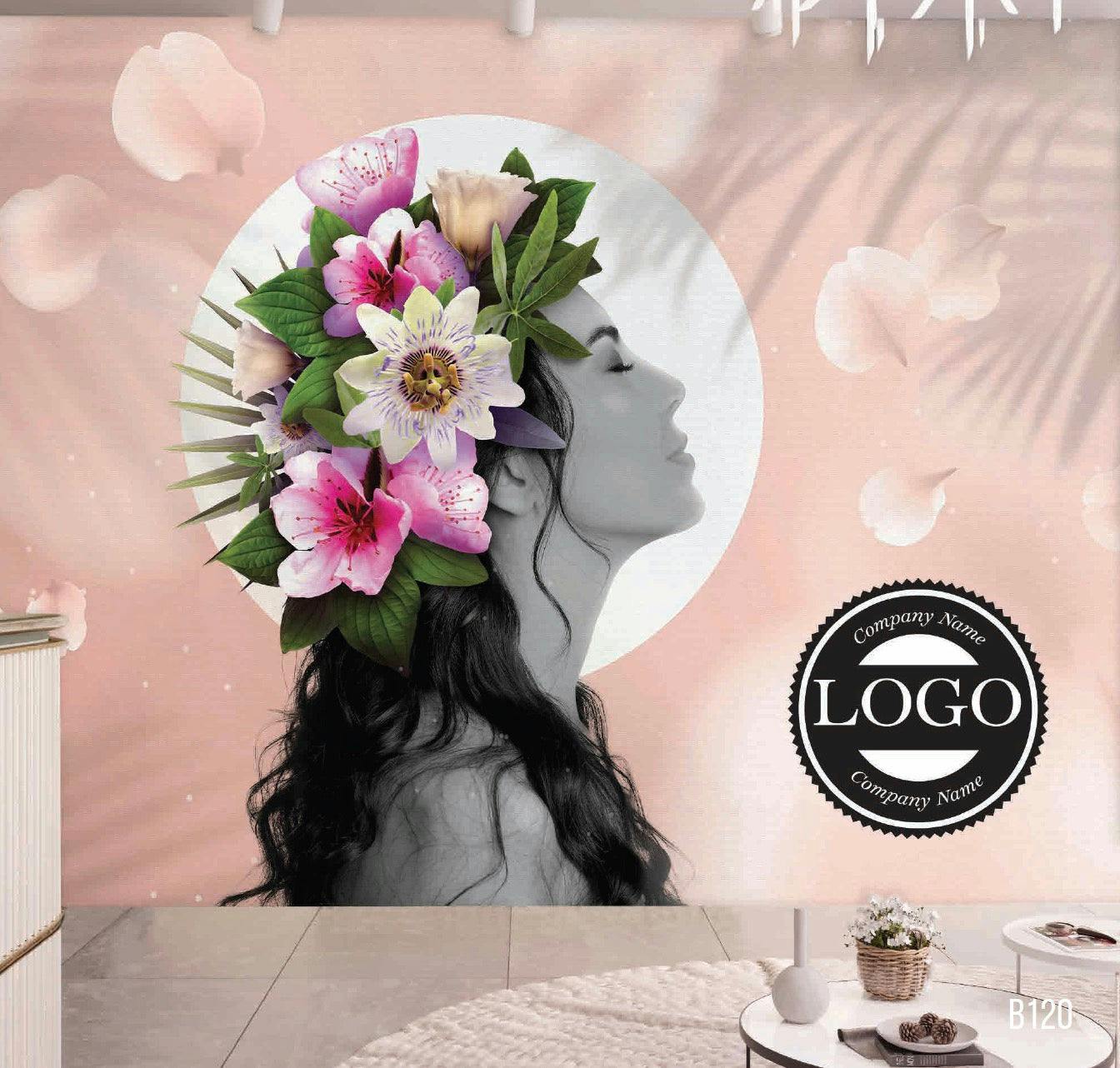 Enchanting Lady with Vibrant Flower Headdress - Premium Fiber Canvas Mural