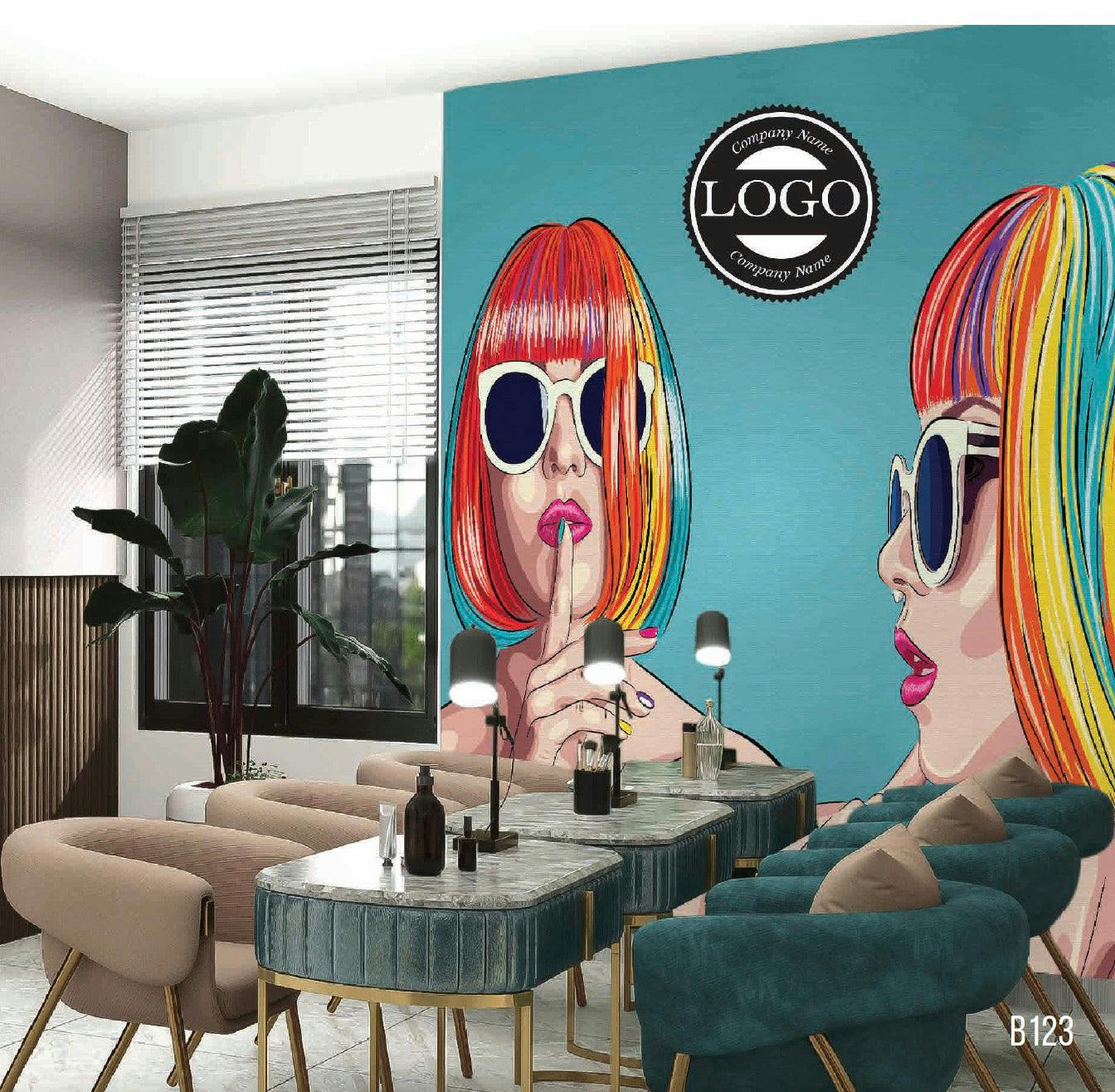 Elegance Wallpaper: Mesmerizing Lady with Vibrant Multicolored Hair - High-Quality Fiber Canvas Mural for Elevating Your Space