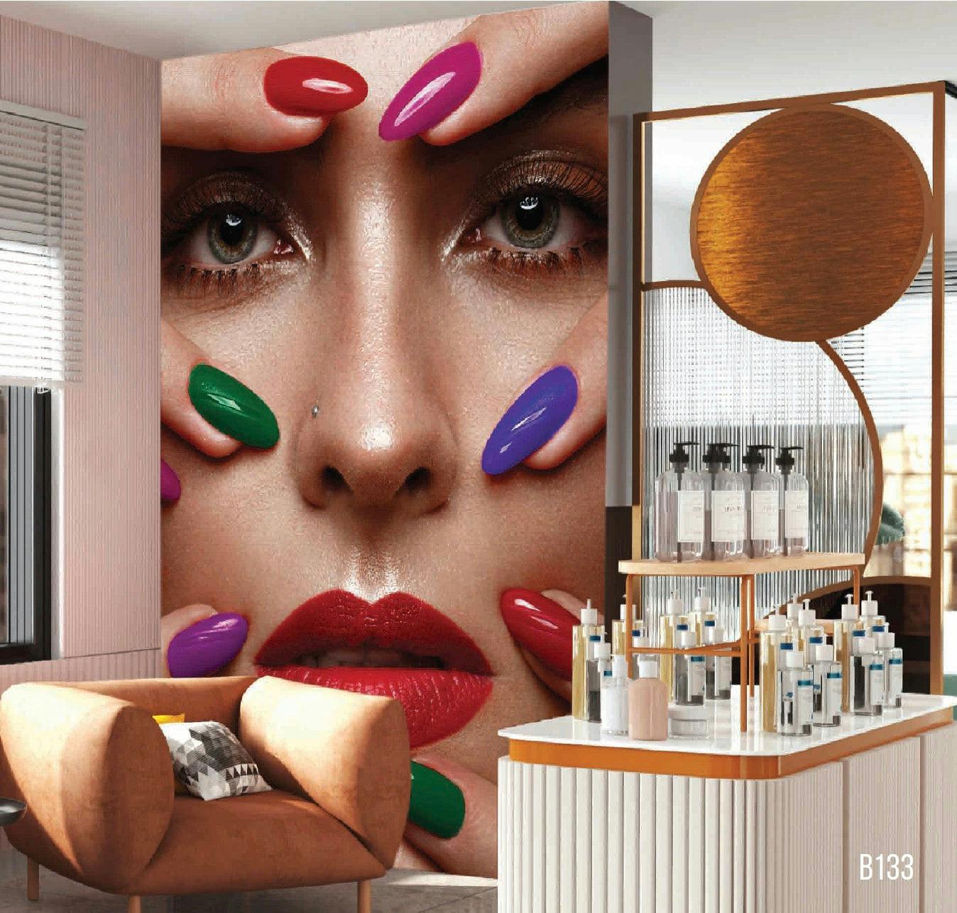 Lady's Face Mural with Vibrant Nail Polish Colors