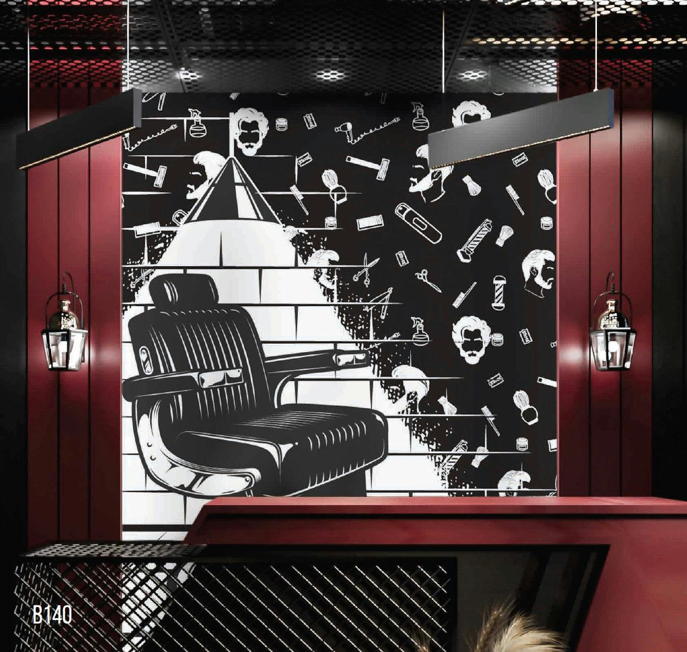 Elegance Wallpaper: Premium Fiber Canvas Barbershop Chair Mural with Mesmerizing Spotlight - Transform Your Space with Authentic Barber Shop Equipment