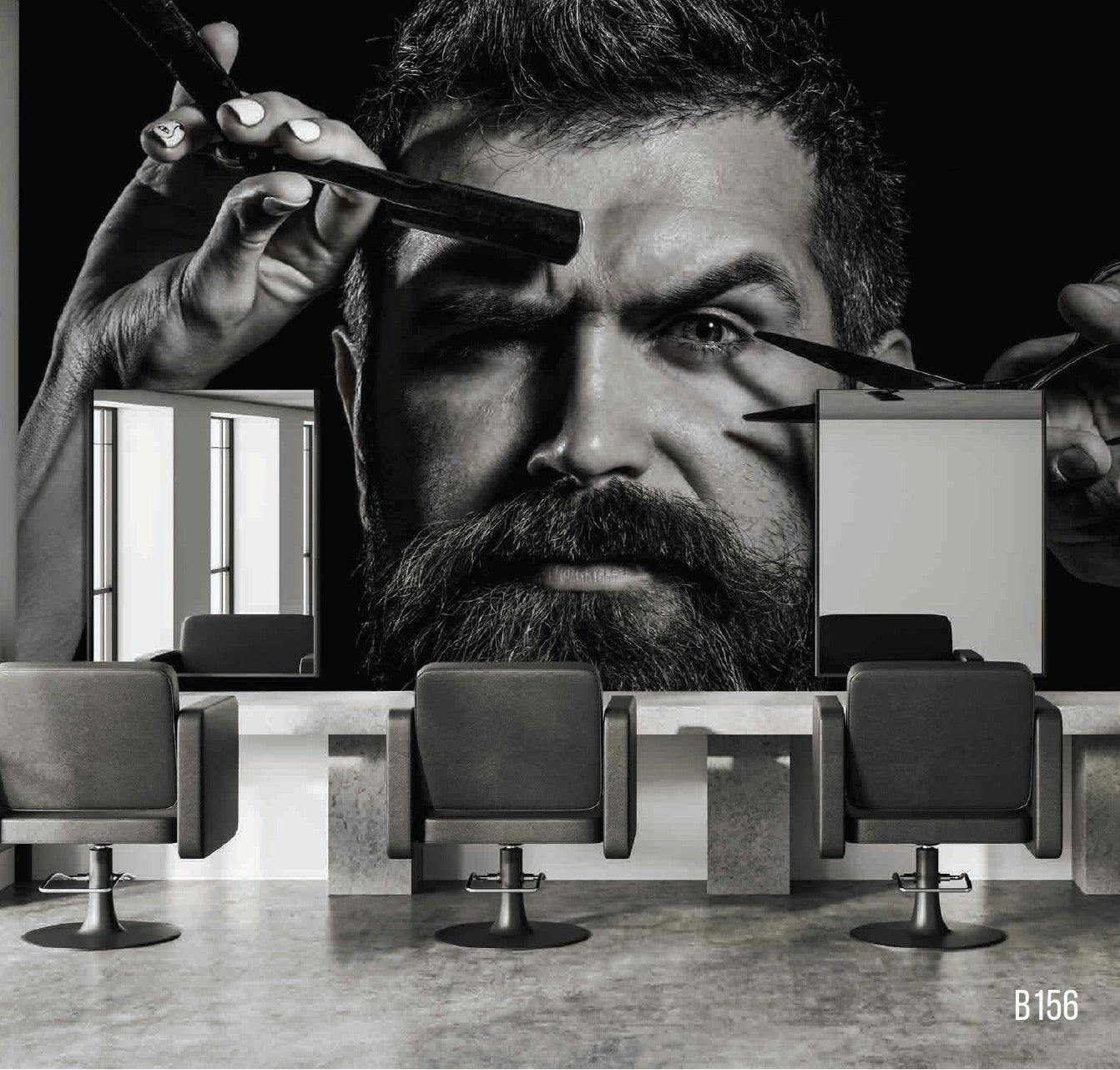 Premium Fiber Canvas Mural: Captivating Image of a Well-Groomed Man Shaping Eyebrows with Comb and Scissors - Elevate Your Space with Flawless Artwork