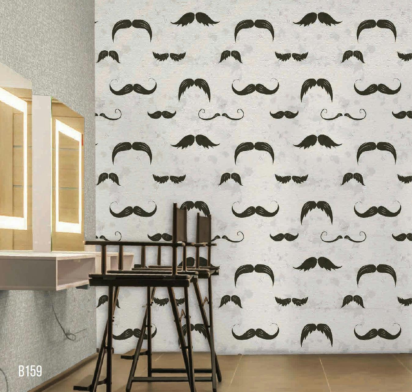 Elegance Wallpaper: Captivating Moustache Styles on White Grey Background - Premium Fiber Canvas Mural