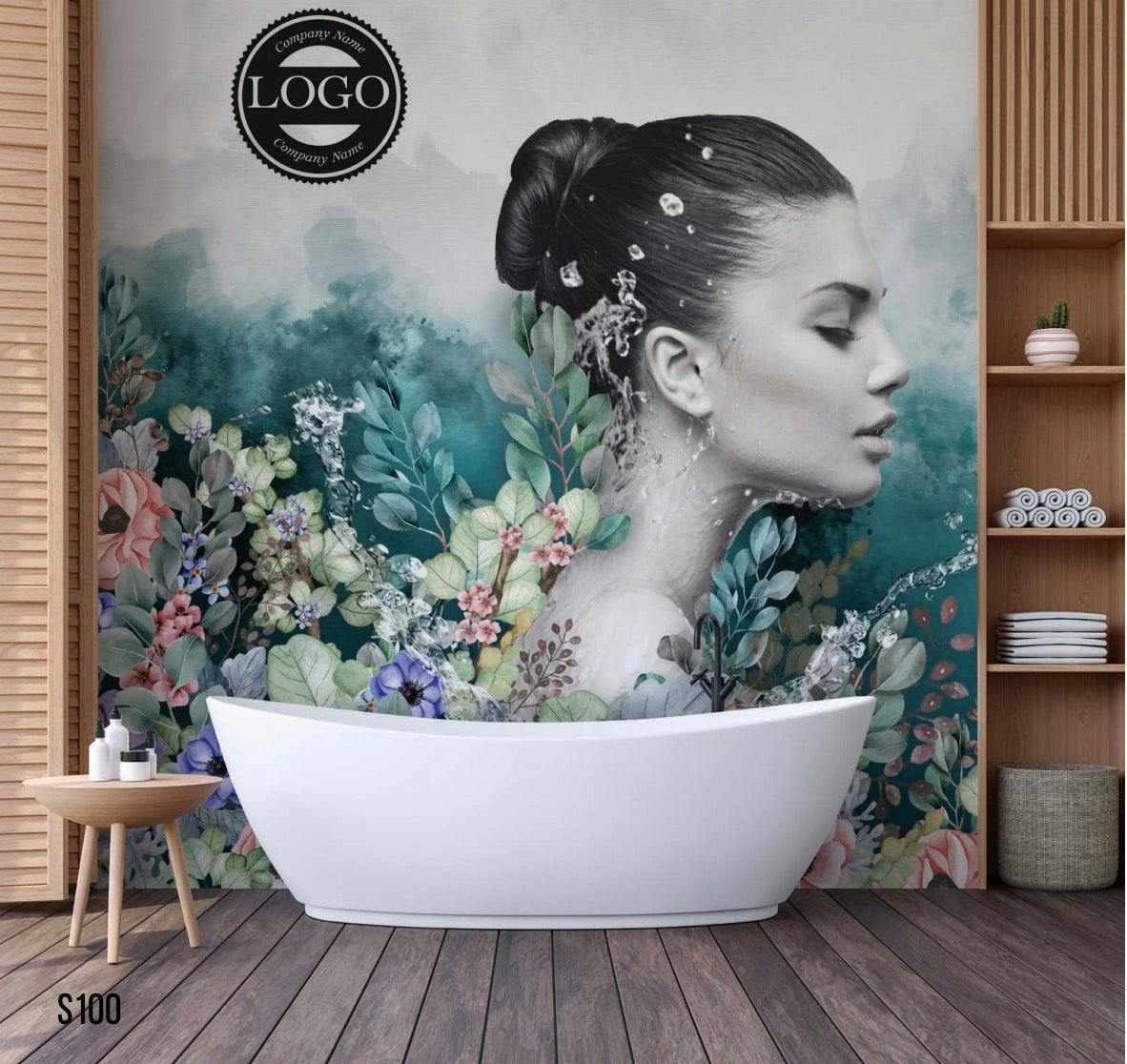 Captivating Stone Grey Woman's Head Mural for Spa and Beauty Salons